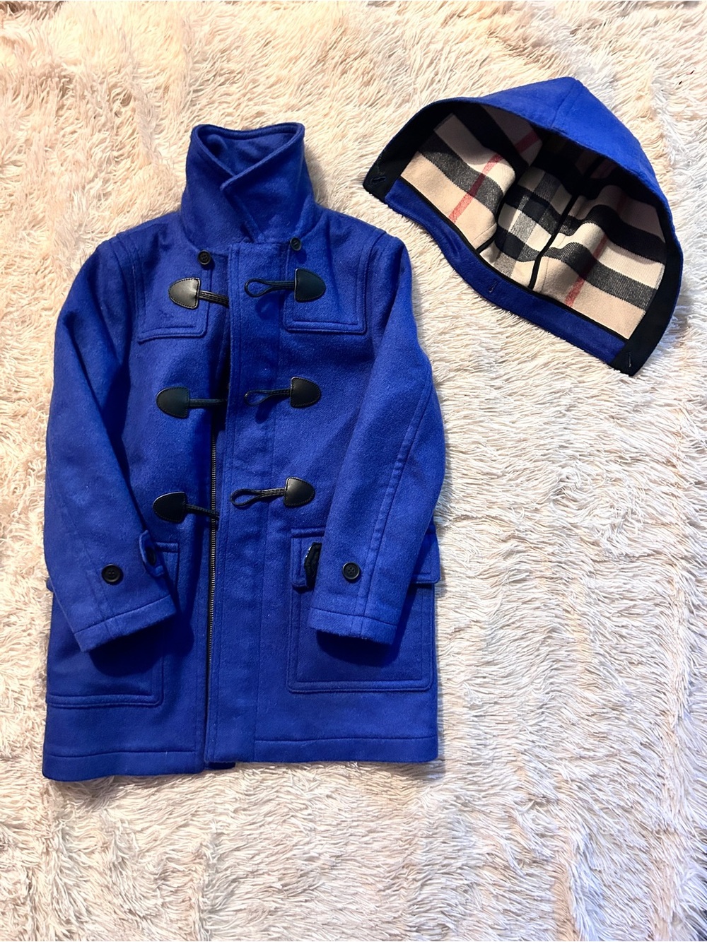 Authentic Burberry Kids Blue Toggle Coat with Removable Hood